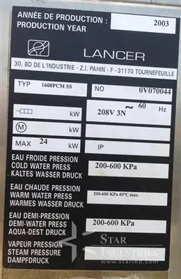 Used 2003 LANCER 30 BD DE L'INDUSTRIDE-Z.I.PAHIN-F-31170  1600PCM SS Bottle Washers California US | Star Industries #1255567