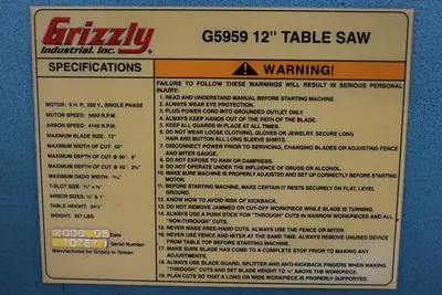 Used 2000 GRIZZLY G5959 Woodworking Table Saws Georgia US | The Equipment Hub #420132