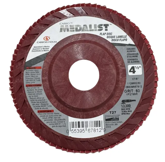 Carborundum 4-1/2" x 7/8" Flap Discs T27 60 Grit Ceramic Alumina 10 Pack
