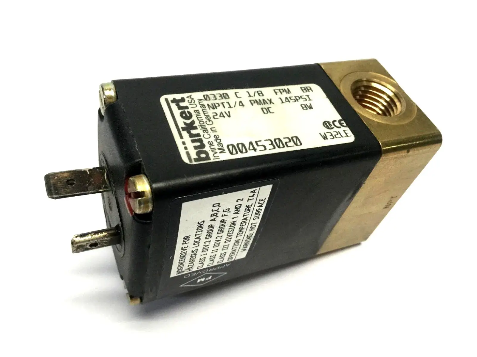 USED BURKERT SOLENOID VALVE NPT1/4 PMAX 145 PSI