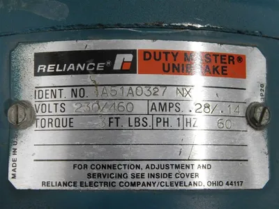 Reliance Electric P14M1406P-PX Duty Master AC Motor 1.5HP 3450RPM with Brake New