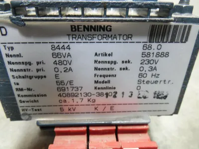 Benning 8444 581888 Industrial Control Transformer Used
