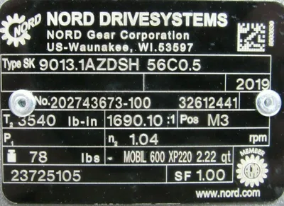 NEW NORD SK9013.1AZDSH56C0.5 GEAR REDUCER 1690.10:1 SK90131AZDSH56C05