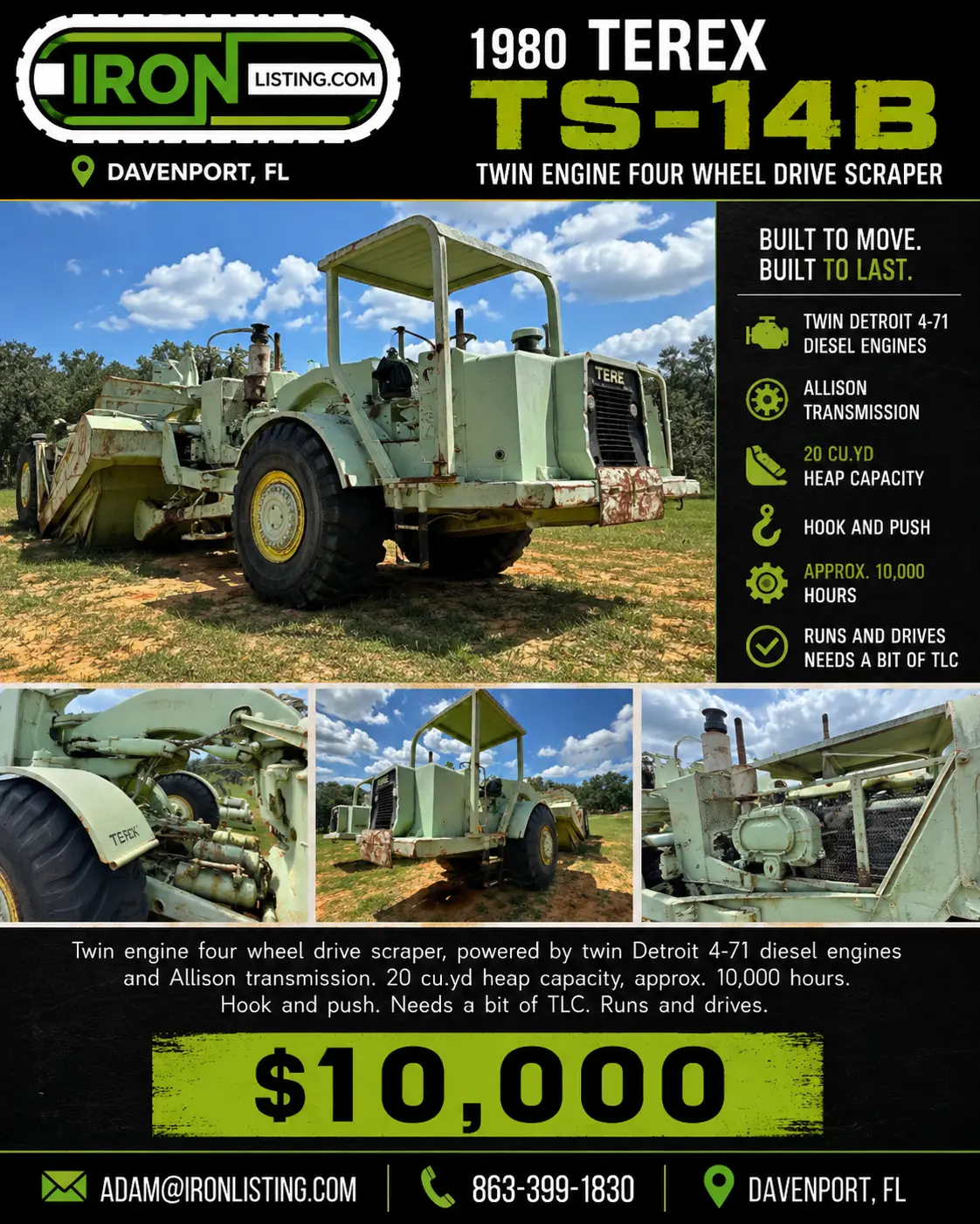 Used 1980 TEREX TS-14B Scrapers Pennsylvania US | Iron Listing #1326618