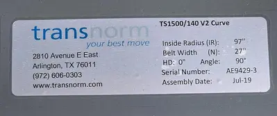 Used 2022 TRANSNORM BELTED CURVE CONVEYOR Belt Conveyors Wisconsin US | Packer City Sales #1297934
