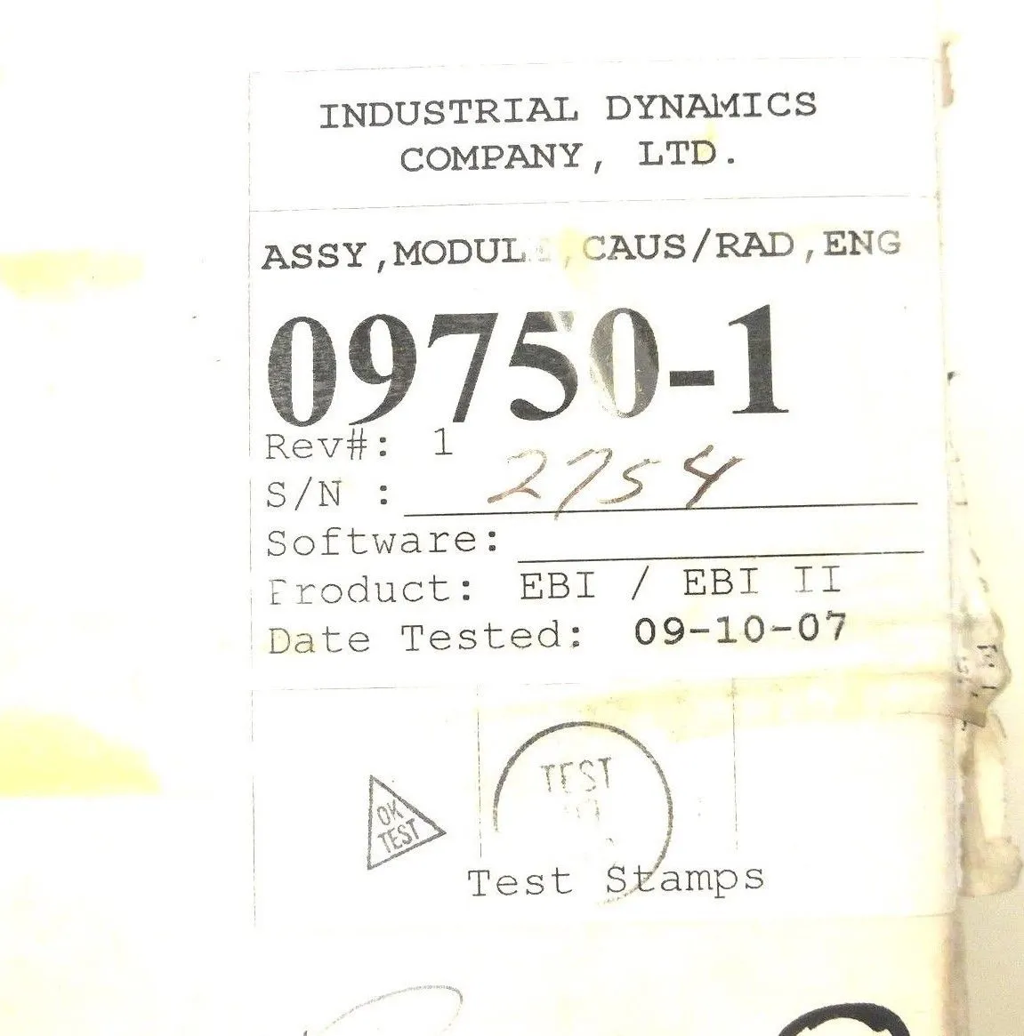 INDUSTRIAL DYNAMICS 09750-1 ASSY. MODULE 097501