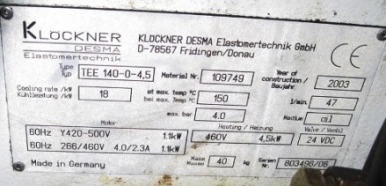 180 Ton/220cc Desma Injection Press, Item# 1321A