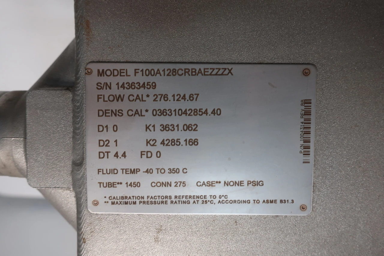 Micromotion Mass Flow Sensor Model F100A128CRBAEZZZX size 1" , Unused Condition
