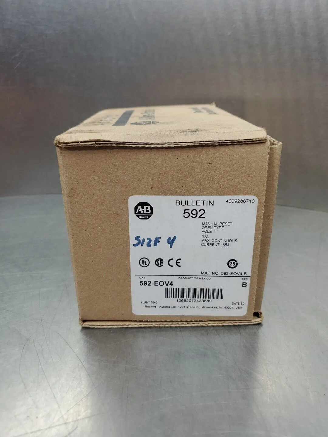 Allen Bradley 592-EOV4 Ser B BULLETIN 592 Manual Reset Relay. 4B-40