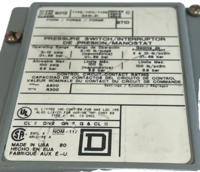 NEW SQUARE D 9012 GAW-21 PRESSURE SWITCH 9012GAW21