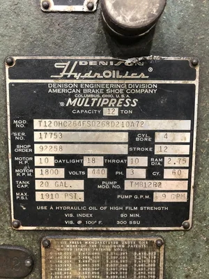 USED DENISON MULTIPRESS DENISON MULTIPRESS T120HC264FSD268D210A72 PRESS