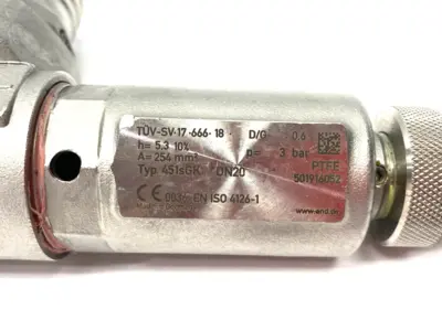 USED GOETZE ARMATUREN ANGLED SAFETY VALVE, STAINLESS STEEL
