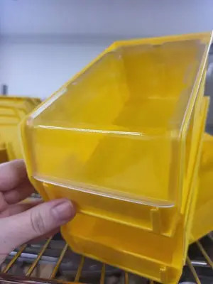 Set of 10 Yellow Plastic Storage Bins with 8 Clear Lids
