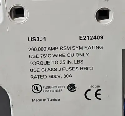Ferraz Shawmut US3J1 Ultrasafe Fuse Holder lot of 3 loc4B24