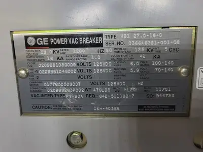 25kV 1200A 3ph Switchgear Unit w/ (2) Power Vac Breaker VB1 27.0-16-0