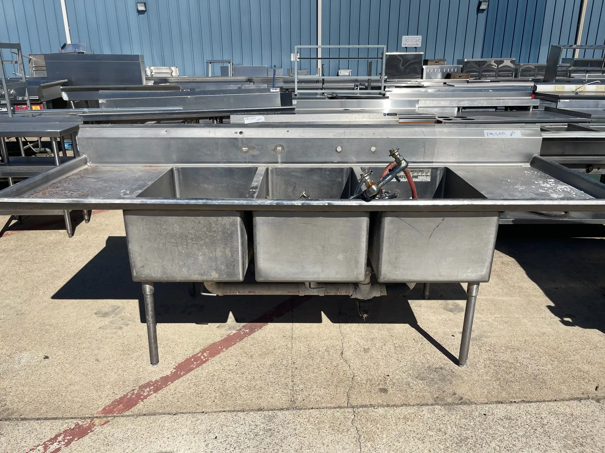 Used Falcon Restaurant Supply Used 107" 3 Compartment Stainless Steel Sink - SS301 Sinks Illinois US | Falcon Restaurant Supply #1375737