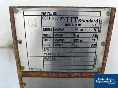 USED ITT 513 Sq Ft ITT Heat Exchanger, 150/150#