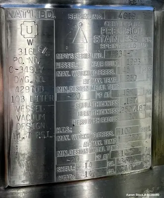 Used Freeze/Thaw Tank, 27.2 Gallon Capacity, Vertical, Built by Precision Stainless
