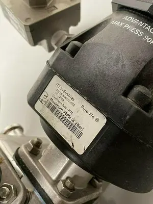 USED 3 ITT PURE-FLO A108 STAINLESS STEEL DIAPHRAGM VALVES W/ POSITION MONITOR