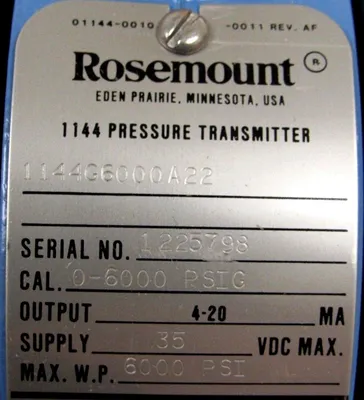 NEW ROSEMOUNT 1144G6000A22 PRESSURE TRANSMITTER 6000PSI 35VDC