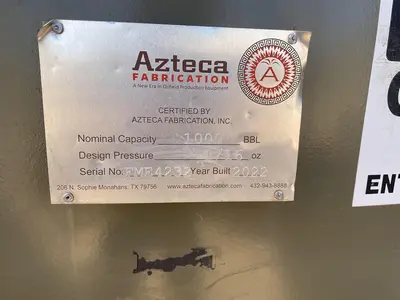USED 2022 AZTECA FABRICATION 1000BBL VERTICAL TANK