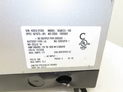 Ametek 1050EC3 Eclipse II Plus Forklift Battery Charger 12/24/36V 1050Ah 480V