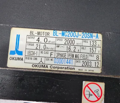 OKUMA BL-MC200J-20SN-A Servo Motors | Great American Equipment Company (5)