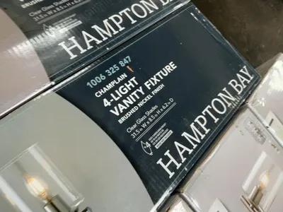Lot of Hampton Bay Champlain Vanity Light Fixtures, Brushed Nickel Finish with Clear Glass Shades, I...