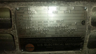US Motors 60HP; 1185RPM; 460V; Frame: 444U E096B/Z03Z023R034R-1