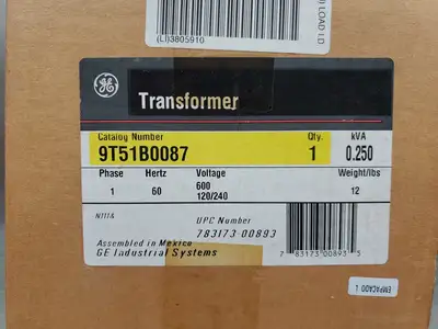GE 9T51B0087 TRANSFORMER, 1 PHASE, 60 Hz, 600/120x240V, 0.250kVA. 4E-32