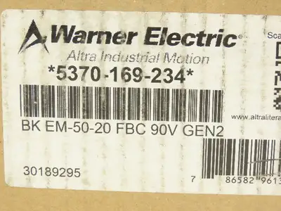 Warner BK EM-50-20 90V GEN2 Motor Clutch Brake 90VDC 3600 RPM 10.5Lb-Ft 48Y-56C