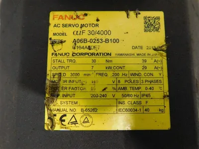 7kW Fanuc A06B-0253-B100 αiF 30/4000 Servo Motor Damaged Connector Threads Used