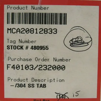 NEW BOX OF 15 FLOWSERVE MCA20812833 TABS 480955 304 SS