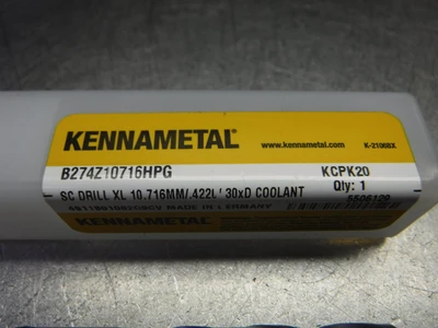Kennametal 27/64" Coolant Thru Carbide Drill B274Z10716HPG KCPK20 (LOC3235)