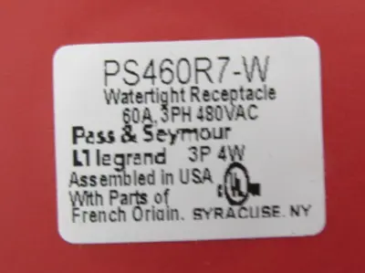 NEW PASS & SEYMOUR PS460R7-W WATERTIGHT RECEPTACLE 60A PS460R7W