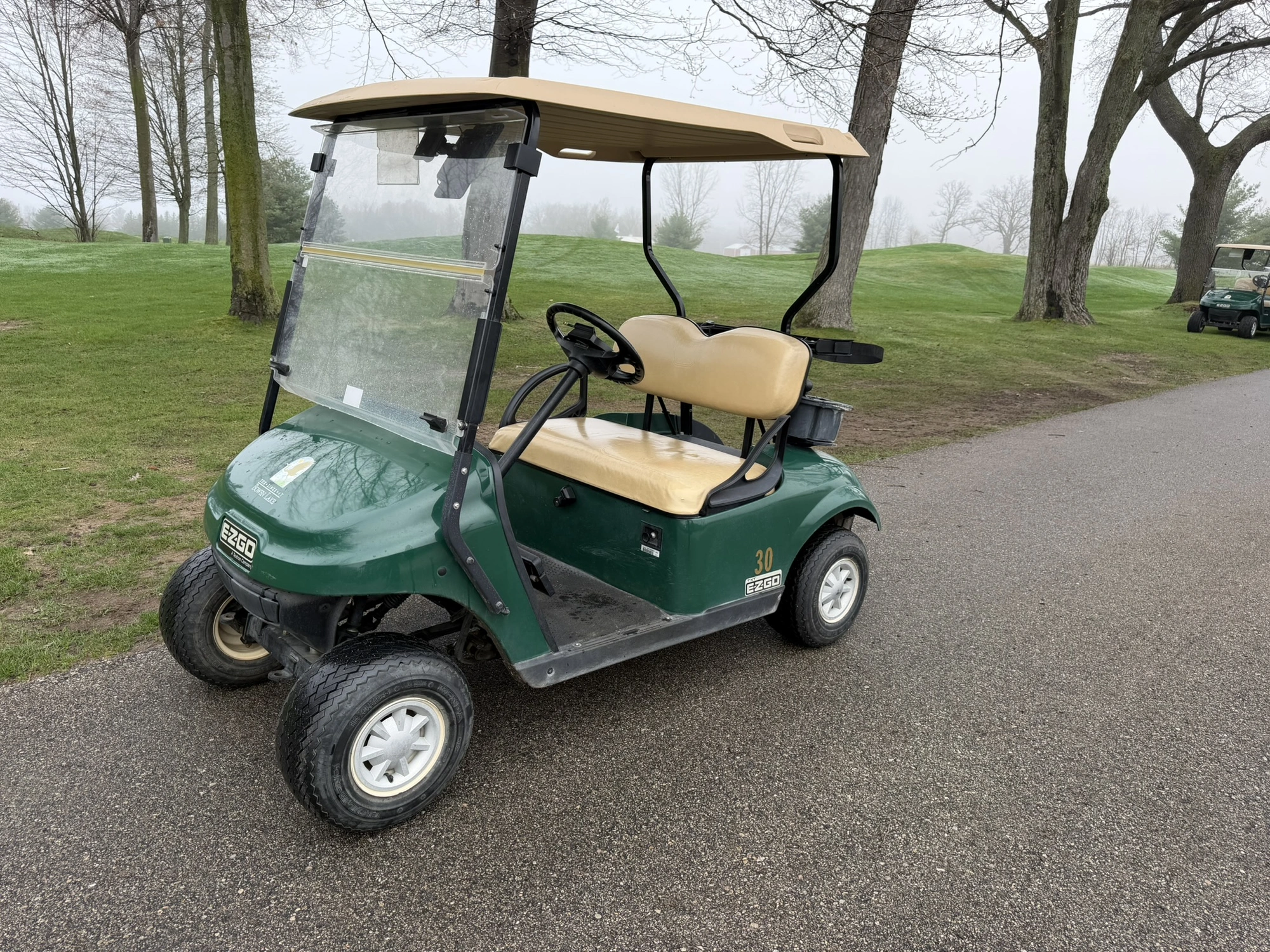 (1) 2015 E-Z-Go golf cart with a Kawasaki gas engine, does not include Club canopy, includes ball wa...