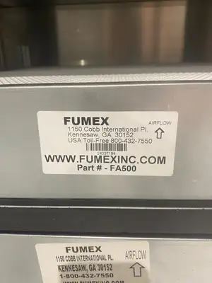 USED FUMEX AIR FILTRATION FUME EXTRACTOR UNIT USED FILTERS, MISSING ONE WHEE