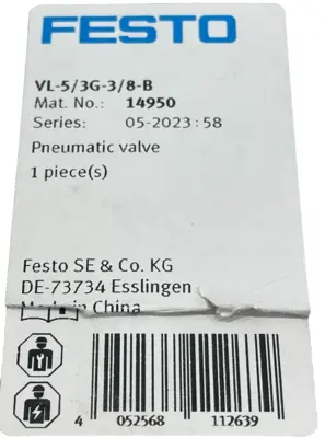 NEW FESTO VL-5/3G-3/8-B PNEUMATIC VALVE 14950 VL53G38B