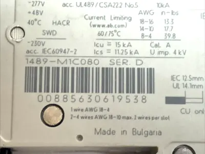 USED ALLEN-BRADLEY 1P 8A C-CURVE MINIATURE CIRCUIT BREAKER 277VAC