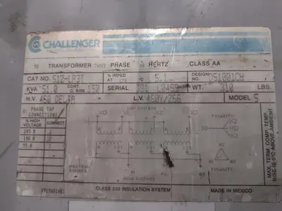 51 KVA CHALLENGER 460 DELTA <--> 460y/266 ELECTRICAL VOLTAGE TRANSFORMER : YOBRO 25138
