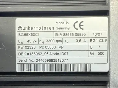 USED DUNKERMOTOREN MOTOR 3300RPM 3.5A 40V W/ PLG52 28.125:1 800NCM