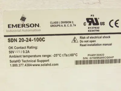 Sola Emerson SDN 20-24-100C PLC Power Supply 100-240V 5.6A
