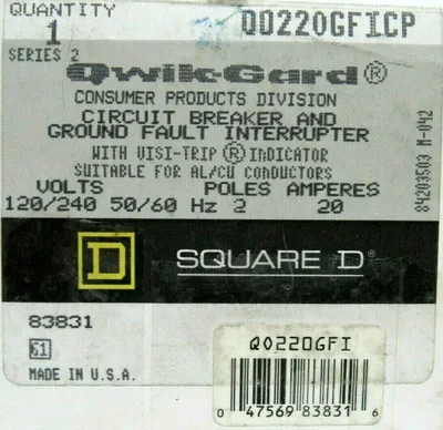 NEW SQUARE D Q0220GFI CIRCUIT BREAKER 20A Q0220GFICP