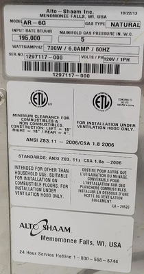 124-0050 Alto Shaam AR-6G Gas Rotisserie Oven