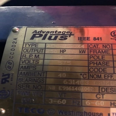 Westinghouse 250 HP 575 Volt Electric Motor