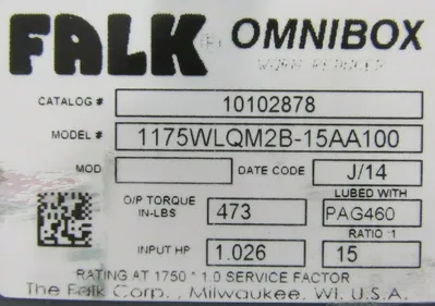 NEW FALK 10102878 SPEED REDUCER 15:1 1175WLQM2B-15AA100