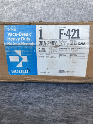 New | in-Stock Gould ITE F421 Switchgears California US | Davliegogo LLC #1705308