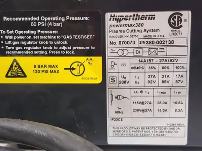 Hypertherm Powermax 380 220V Plasma Cutter Unit