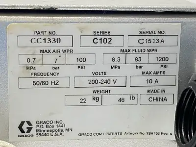 CC1330 | Graco  Series C102 2-Ball Cat Pump 10:1 To 20:1 10A 200-240V - Used