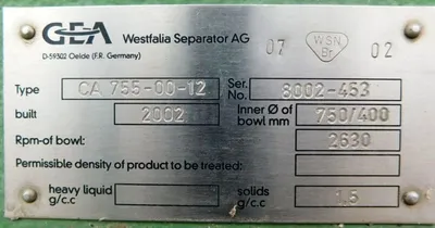 (7) Westfalia CA 755-00-12 decanter centrifuges, 2205SS.